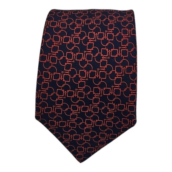 HERMÈS 7809 FA Blue/Red Chain Link Silk Tie FRANCE 60